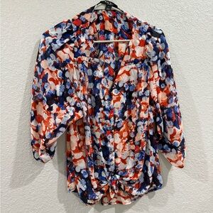 Nine West Floral Blouse - Red, Blue, White
